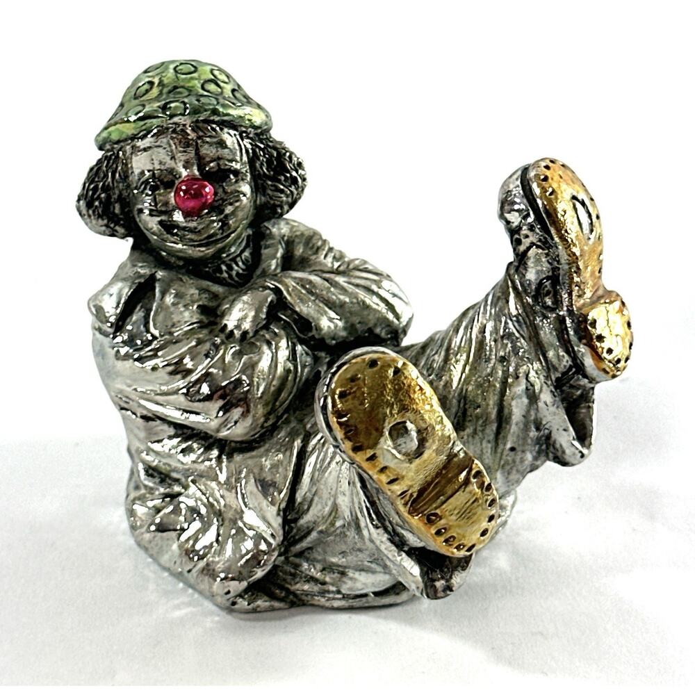 Italian Silver Plated Clown Figurine Red Nose Resin Sculpture 3” Vintage - Picture 3 of 7